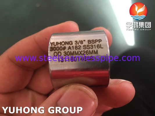 ASTM A182 F316L Paslanmaz Çelik Kalınlaştırılmış Boru Fittings, BSPP Threaded Coupling 3000LBS