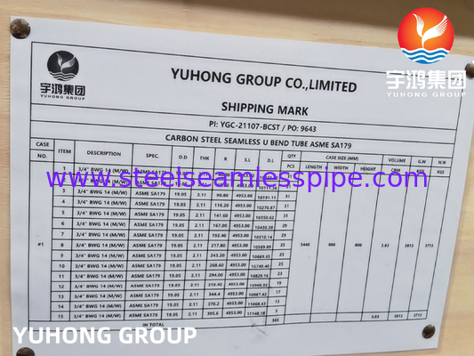 Karbon Çelik U Bend Tüp, ASME SA179, Tam Öldürülmüş, Nace MR-0175, Isı Değiştiricisi Uygulamaları için