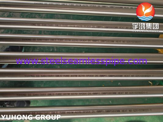 ASTM A270 TP304 Parlak Tavlanmış Dikişsiz Paslanmaz Çelik Gıda İşleme Borusu