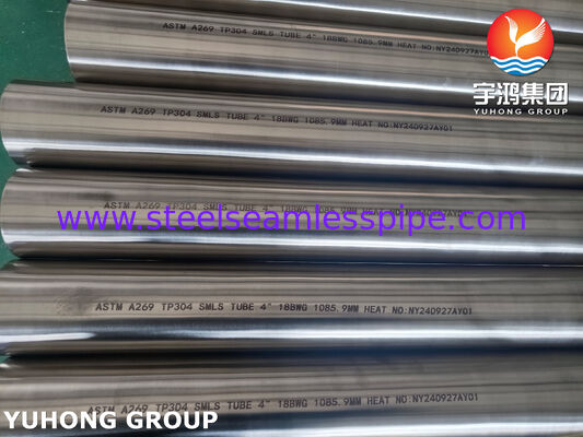 Parlak Annealed ASTM A269 TP304 Buharlaştırıcı için Paslanmaz Çelik Dikişsiz Tüpler 4 "18BWG