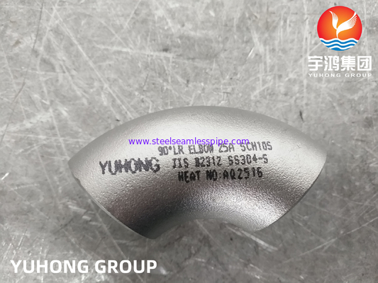 JIS B2312 SUS 304 dirseği Japon Standart Paslanmaz Çelik Buttweld Fitting