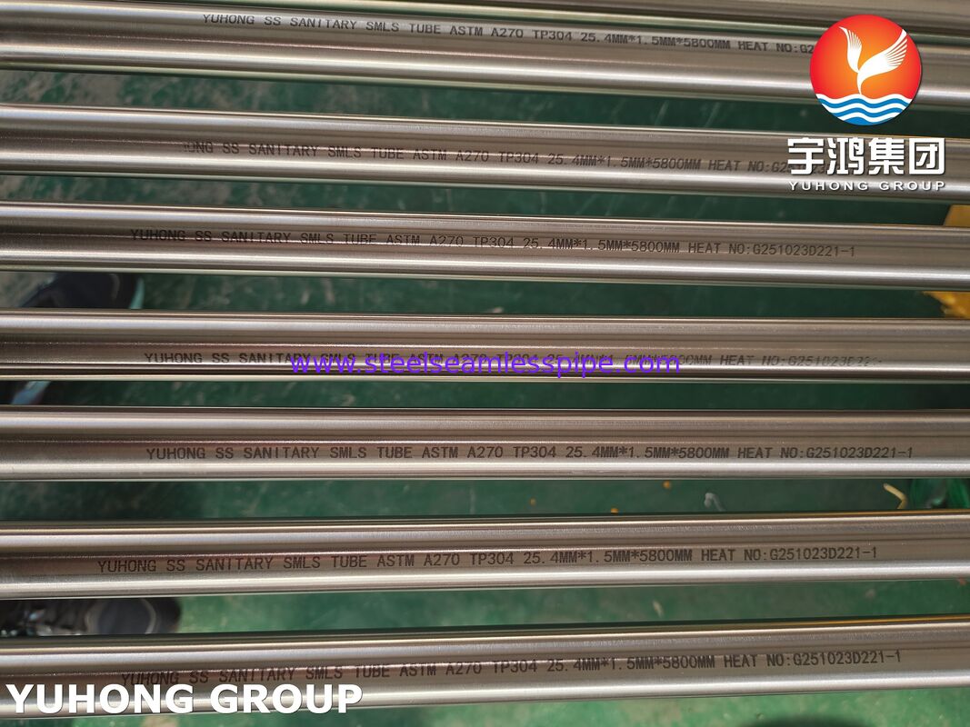 ASTM A270 TP304 Parlak Tavlanmış Dikişsiz Paslanmaz Çelik Gıda İşleme Borusu