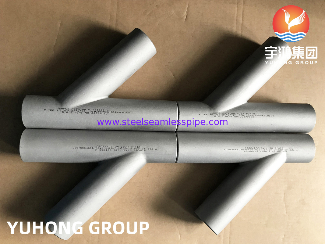 Çifte çelik ASTM A815 S31803, Y şeklindeki Tee, Butt Weld Pipe Fitting B16.9